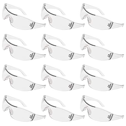 Kurtzy Pack 12 Gafas Seguridad Laboral con Lentes Transparentes y Plaqueta Nasal de Goma para un Ajuste Seguro - Gafas de Proteccion Lentes Resistente a Arañazos – Gafas PPE