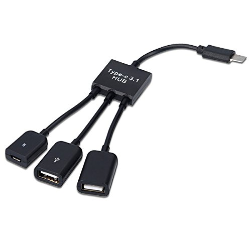 kwmobile Adaptador 3en1 USB 3.1 para Smartphone / Tablet - Splitter USB Tipo C para tablet y móvil en negro