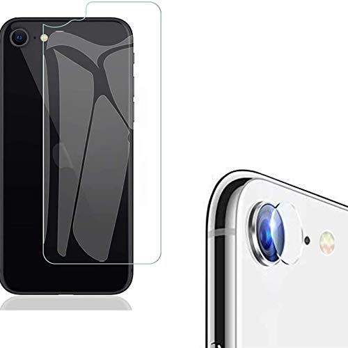 KZIOACSH Cristal Templado Trasero para iPhone SE 2020 + Protector de Lente Cámara,Ultra Delgado 9H Tempered Glass Protector de Pantalla