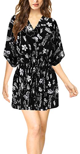 LA LEELA Kimono Suelta Ropa de Playa del Traje de baño Bikini Traje de baño de Las Mujeres Cubre para Arriba la Blusa Halloween Negro