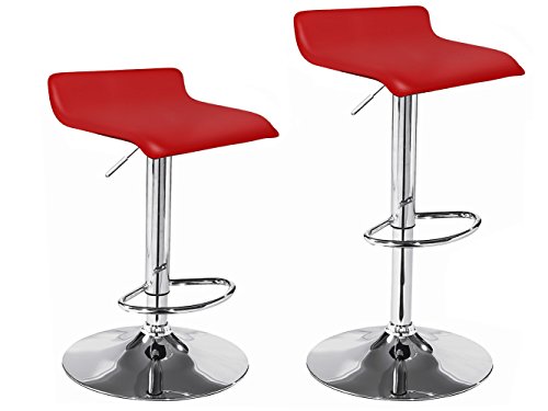 La Silla Española - Pack de dos taburetes con asiento cuadrado en color rojo, en simil piel, regulable en altura 38x30x86 cm