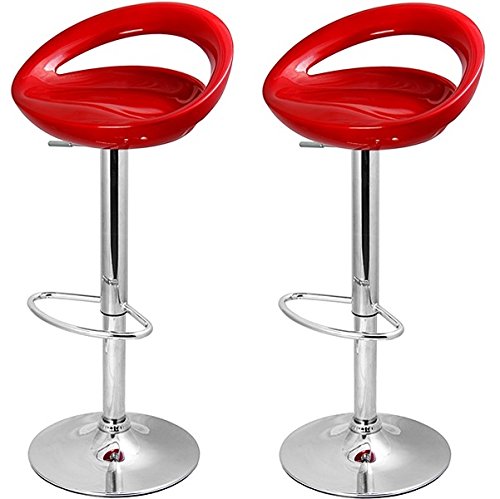 La Silla Española - Pack de dos taburetes con asiento redondo en color rojo, en PVC, regulable en altura 47x44x97 cm