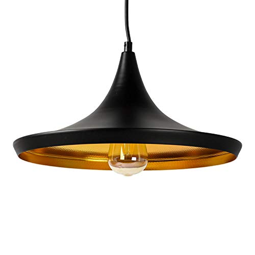 Lámpara de techo de diseño vintage, color negro y dorado, diámetro de 35 cm, E27, ajustable, para mesa de comedor o cocina