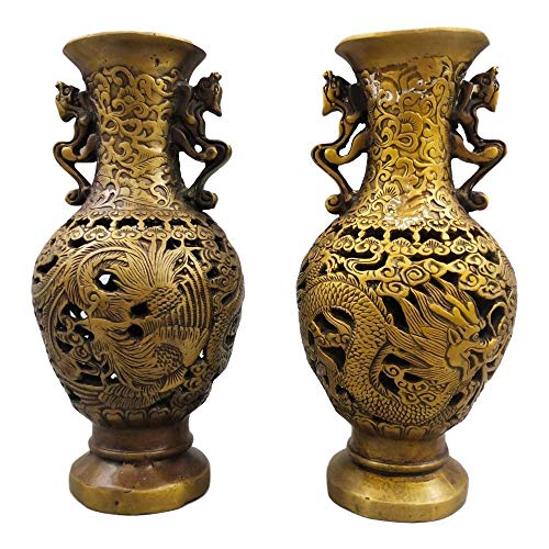 LAOJUNLU Jarrones de bronce antiguo con jarrones huecos, un par imitación antiguo