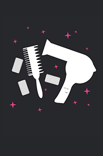 Logotipo de peluquería: Secador de pelo y cepillo de peluquería cuaderno de regalos de peluquería forrado (formato A5, 15, 24 x 22, 86 cm, 120 páginas)