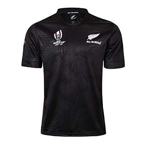Los Hombres De Manga Corta Camiseta De Rugby Nueva Zelanda All Blacks Jersey Adecuado para Caminar, Vacaciones, Reuniones De Clubes, El Deporte,Negro,M