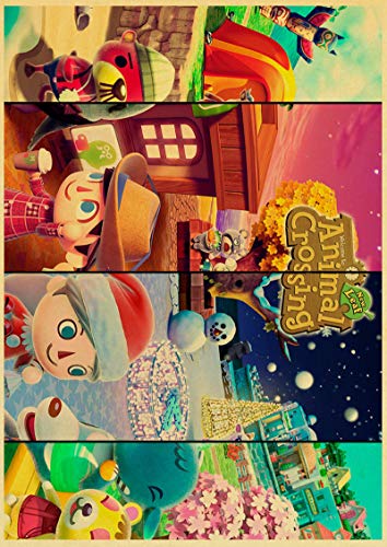 lubenwei Juego Animal Crossing Retro Poster Wall Art Painting Vintage Prints Modern Home Room Bar Decoración 40x60Cm Sin Marco At-910