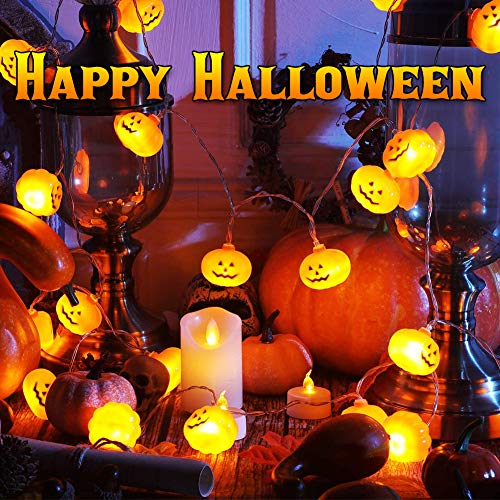 Luces Calabaza, Luz Cadena, Cadena de Luces de Calabaza, Utilizada para la Fiesta de Halloween, Vacaciones, Decoración de Interiores y Exteriores, IP44 a prueba de agua 20 Luces