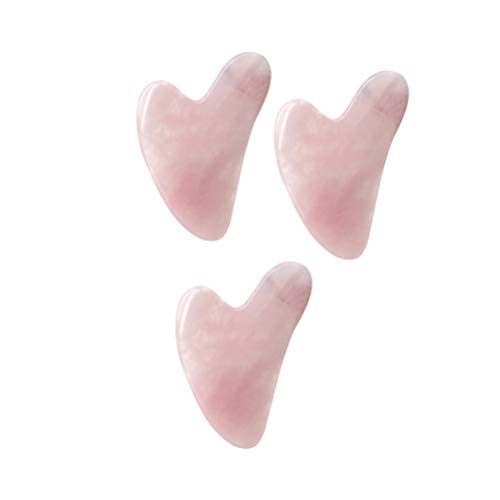 Lurrose 3 piezas de tableros de desguace masaje de cuarzo rosa piedra en forma de corazón masajeador facial y corporal pieza herramientas para el cuidado de la piel