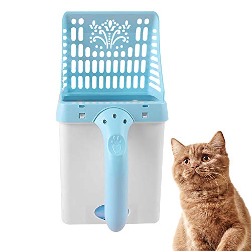 LWZko Pala para Gatos, Pala para Arena Gato, Pala Limpieza para Gatos, Pala Arena para Gatos Plástico, Plastico Portátil 2 En 1 Pala Arena para Gatos y Bote Basura para Limpiar Arena Gatos (Azul)