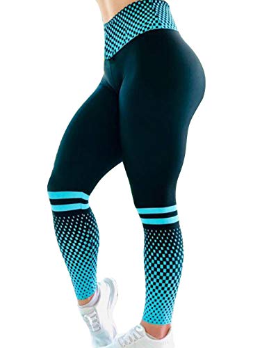 Mallas Deporte Mujer Medias Deportivas Leggins Fitness Push up Running Yoga Pantalón Multicolor 3D Impresión Punto Gym Pantalones Deportivos Elástico Polainas para Pilates Ejercicio (Azul, M)