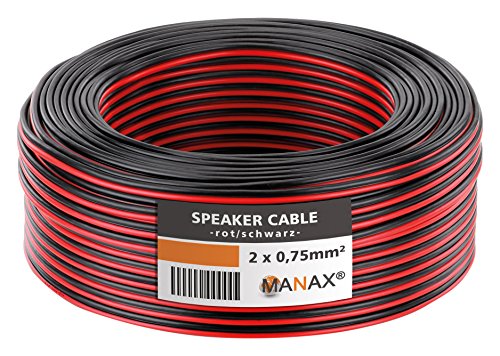 Manax SC2075RB-10 - Cable de altavoz (2 x 0,75 mm², CCA, 10 m), color rojo y negro
