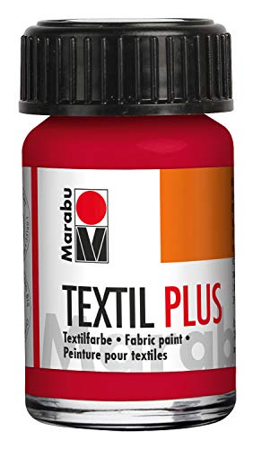 Marabu Textil Plus carmín 15 ml, totalmente opaca para tejidos oscuros, adecuado para pintura y tela, después de fijación, lavable hasta 40 °C, Color rojo