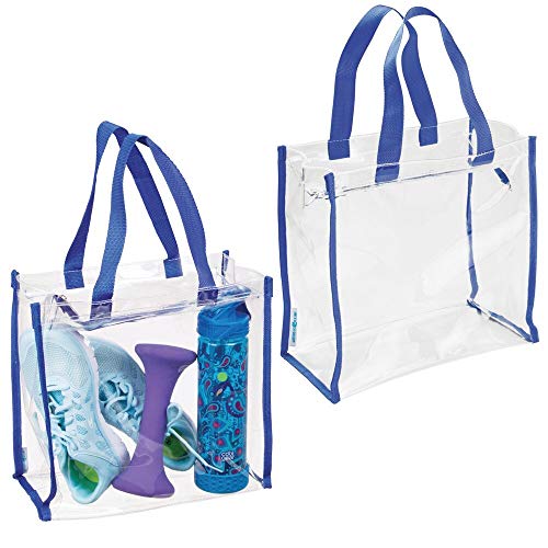 mDesign Juego de 2 bolsos de deporte para equipo de entrenamiento, ropa o accesorios – Bolsa impermeable de plástico para gimnasio – Moderna bolsa multiusos con asas – transparente/azul