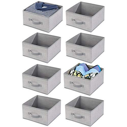 mDesign Juego de 8 Cajas organizadoras de Tela con diseño de Espiga – Compacto Organizador de armarios con asa y Parte Superior Abierta – Caja de Tela para Ropa, Mantas, Accesorios y más – Gris