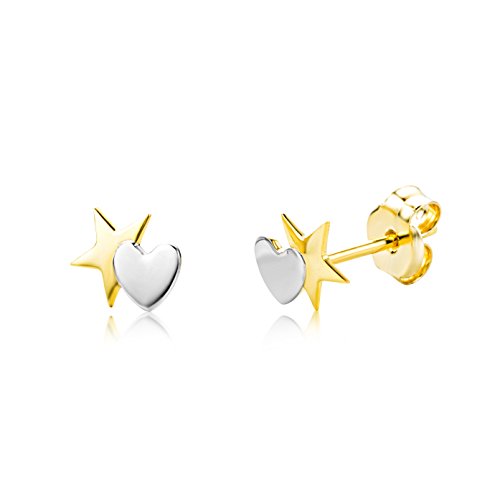 Miore - Pendientes estrella de oro blanco de 9 quilates bicolor