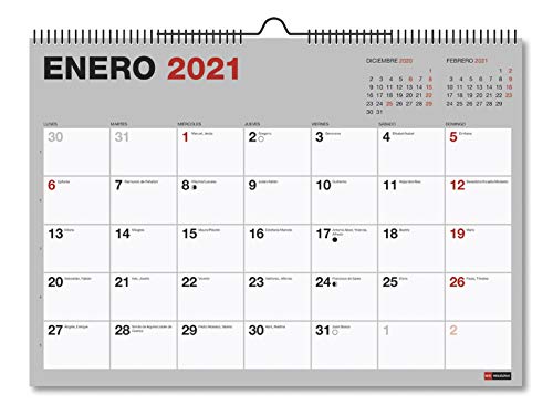 Miquelrius - Calendario de Pared 2021 Básico - Español, A3 420 X 296 Mm con Espacio Para Escribir y Apuntar, Color Gris