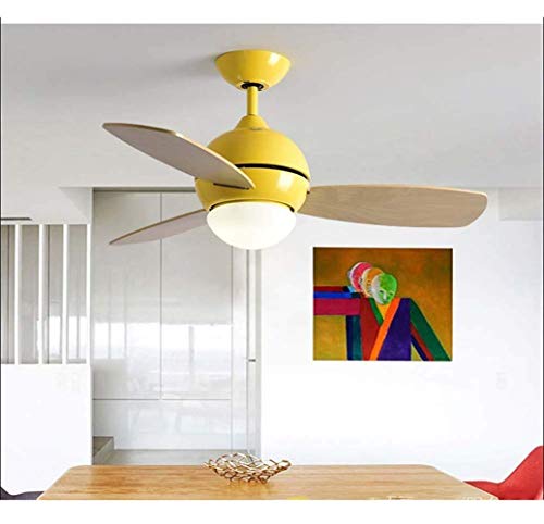 miwaimao Ventilador de techo de luz invisible amarillo lámpara silenciosa continental dormitorio restaurante 90 cm de diámetro ventilador con un simple LED lámpara de araña casera: 55 x 55 x 90 cm