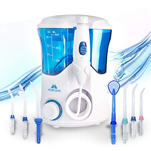 Mobiclinic, Irrigador dental familiar, Higiene bucal, Limpieza dental, 7 cabezales funcionales, Depósito 600 ml, Fácil de usar, Para dientes, encías y lengua, Elimina bacterias e impurezas Mobiclinic, Irrigador dental familiar, Higiene bucal, Limpieza dental, 7 cabezales funcionales, Depósito 600 ml, Fácil de usar, Para dientes, encías y lengua, Elimina bacterias e impurezas