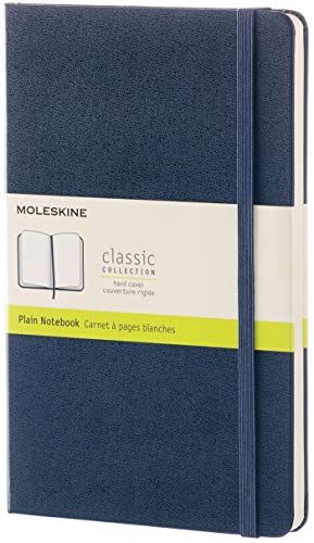 Moleskine - Cuaderno Clásico con Hojas Lisas, Tapa Dura y Cierre Elástico, Color Azul Zafiro, Tamaño Grande 13 x 21 cm, 240 Hojas