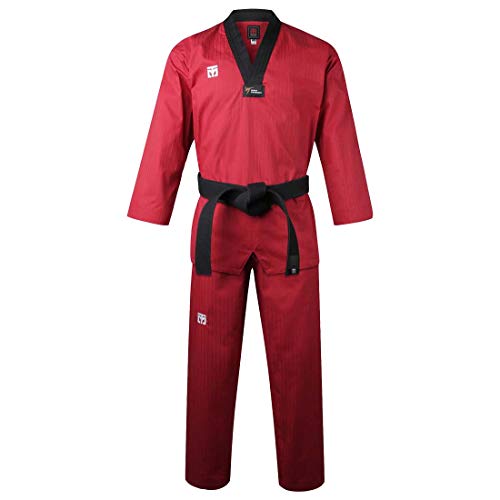 Mooto Korea Taekwondo BS4.5 Color Uniforme 3 Colores (Negro, Rojo, Azul) TKD MMA Artes Marciales Karate Hapkido Judo JIU-Jitsu (2. Rojo, 200(Altura: 200~209cm)(6.56~6.86ft))