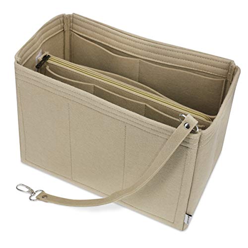 Navaris Organizador para Bolso Interior - Talla S - Accesorio para Bolsa de Mano con 9 Bolsillos y Llavero - Hecho de Fieltro - 24.8 x 18.7 x 14.9 CM