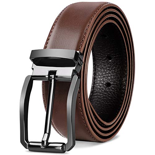 NEWHEY Cinturon Hombre Cuero Cinturones Piel Jeans Cinturón Hombre 32mm Trabajo Clásico 125cm Rojo-Marrón