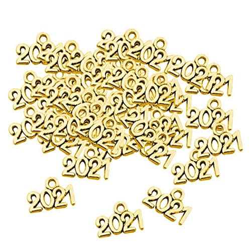 Newin Star Número del año 2021 de los Colgantes DIY Crafts Metal de la joyería de Oro de 50 PCS encantos Colgante de Oro para la fabricación de la joyería Pulsera