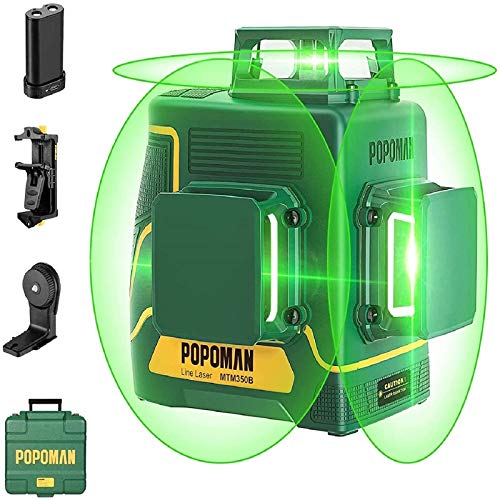 Nivel láser verde de 45 m POPOMAN, 3 x 360 ° profesional láser cruz, USB carga, autonivelante y modo pulsado exterior, bolsa de transporte (incluida). 5200 mAh batería de litio y soporte magnético.