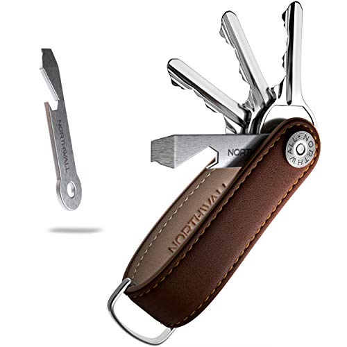 Northwall Smart Key Organizer Keychain, Organizador de Llaves, Compacto Llavero y Organizador, Leather Compact Key Holder, Secure Locking Mechanism (Brown)