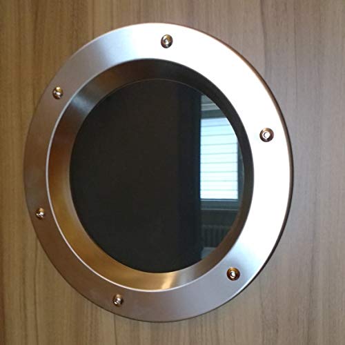 Ojo de buey para puerta de acero inoxidable INOX, diámetro de 350 mm, vidrio transparente, tuercas de collar.