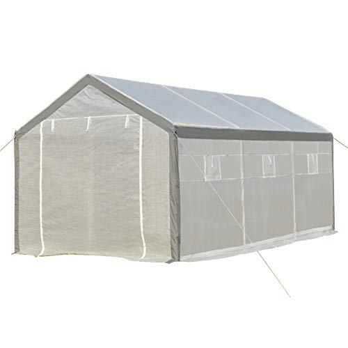 Outsunny Invernadero de Jardín 600x300x280 cm Caseta para Cultivo de Plantas Verduras con 2 Puertas y 6 Ventanas Enrollables Blanco