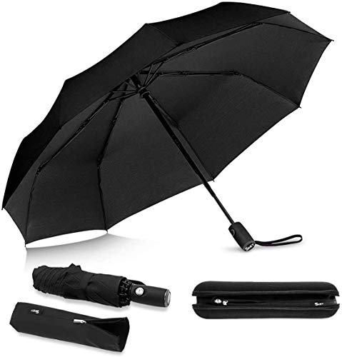Paraguas Plegable Automático bolsillo paraguas invertido, incluye bolsa de paraguas y estuche de viaje, encendido y apagado automático, a prueba de viento, a prueba de tormentas hasta 140 km / h