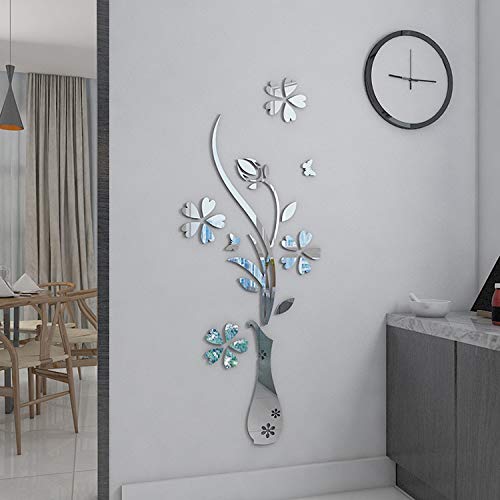 Pegatinas de mariposa de cristal acrílico 3D, para decoración de pared, diseño de jarrón floral, para decoración de pared, 31 cm de ancho x 80 cm de alto.