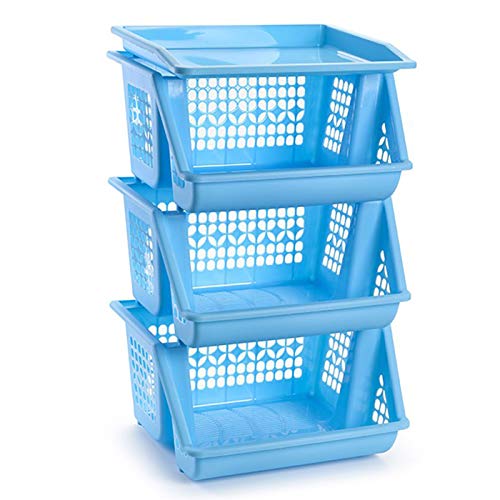Plastic Forte - Set 3 cestas apilables Multiusos en Color Azul 58 x 38 x 29 cm