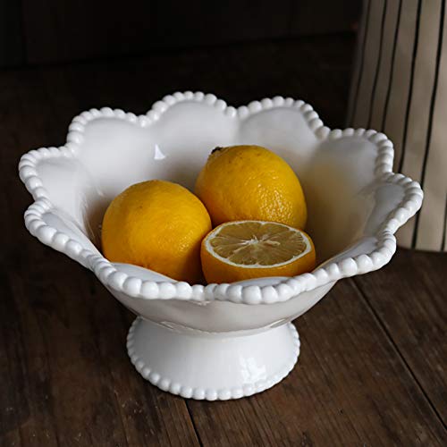 Porcelana Pedestal Frutero,Blanco Patas Bandeja Para Servir Para Snacks Caramelo Chiflado Frutos Secos Borde De Perla Decorativo Plato Compota,Vintage Francés Cerámica Canasta De F-Blanco 21x12cm(8x5i