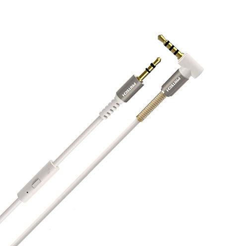 Pritech - Cable Audio Estéreo, Adaptador de Jack 3,5mm con Conectores Metálicos Chapado a Oro con Micrófono 1 Metro PBP-132 (Blanco).