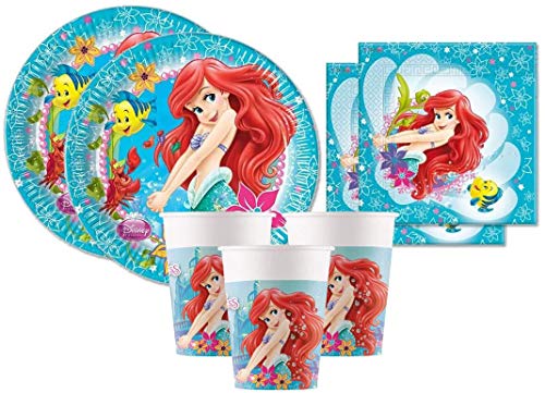 Procos Ariel - Kit de cumpleaños para niña, diseño de Sirena, para 16 Personas, Platos, Vasos, servilletas, 72 Unidades