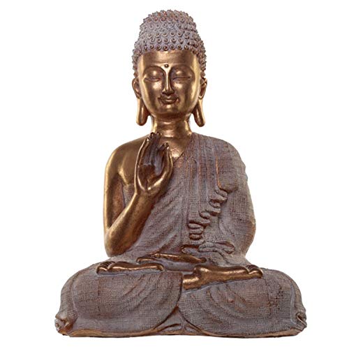 Puckator - Figura de Buda tailandesa, Color Dorado y Blanco Espiritual, Resina, Multicolor, Altura 36 cm, Ancho 27,5 cm, Profundidad 19 cm