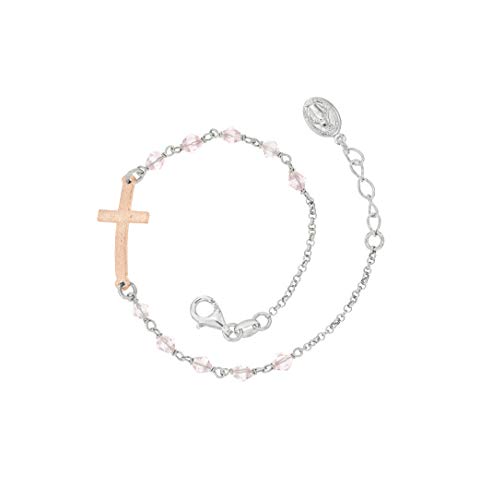 Pulsera para mujer, idea de regalo, rosario, plata 925, cruz, fabricada en Italia 2ª generación