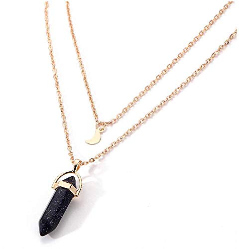 QCYISI Collar de Piedra Natural para Mujer, Forma de Bala de Columna Hexagonal, con Doble Colgante de Media Luna, Elegante Personalidad Cadena de clavícula,3 QCYISI Collar de Piedra Natural para Mujer, Forma de Bala de Columna Hexagonal, con Doble Colgante de Media Luna, Elegante Personalidad Cadena de clavícula,3
