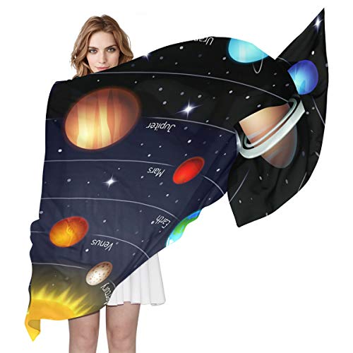 QMIN Bufanda de seda Universo Galaxy Sistema Solar Moda largo y ligero Sheel Chal ordenado de envoltura bufandas silenciador para mujeres niñas y señoras