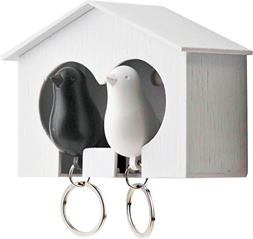 QUALY Design - Soporte Mural para Llaves, diseño de pájaros y casa, Color Blanco y Negro