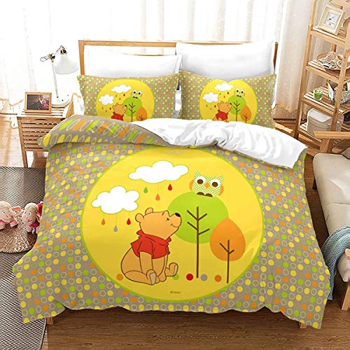 QWAS Winnie The Pooh - Juego de ropa de cama (funda nórdica y 2 fundas de almohada de 2,135 x 200 cm + 80 x 80 cm x 2 cm), diseño de Winnie the Pooh