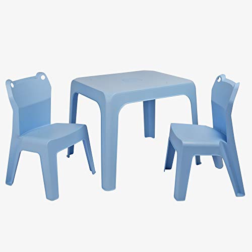 resol grupo Jan Frog Set Infantil 2 sillas y 1 Mesa para Interior, Exterior, jardín, Azul Cielo