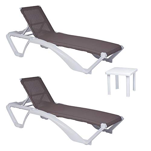 resol set de 2 tumbonas jardín exterior Acqua estructura blanca, textilene arena y 1 mesa auxiliar Andorra blanca resol set de 2 tumbonas jardín exterior Acqua estructura blanca, textilene arena y 1 mesa auxiliar Andorra blanca