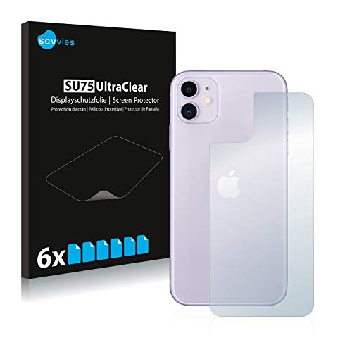 savvies Protector Pantalla Compatible con Apple iPhone 11 (Trasero) (6 Unidades) Pelicula Ultra Transparente
