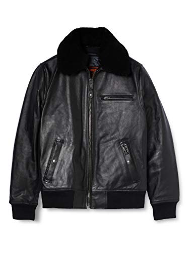Schott NYC Lc1380 Flight Leather Jacket Chaqueta, Negro (Black), (Taille fabricant: L Taille Fabricant L) para Hombre