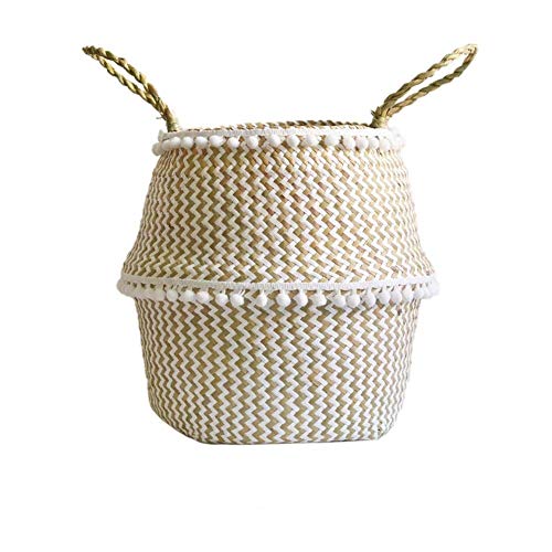 Seagrass cesto de almacenamiento, cesta ropa plegable,cesta mimbre multifuncional, Canasta tejida de algas naturales decoración para el hogar (L)