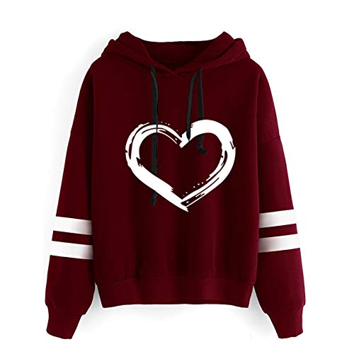 SHOBDW Venta de liquidación Mujeres Cactus Imprimir Hoodie con Capucha Lindo Casual Elegante Moda Rope Pullover Tops T-Shirt Blusa de Manga Larga Sudadera (Vino Rojo,L)